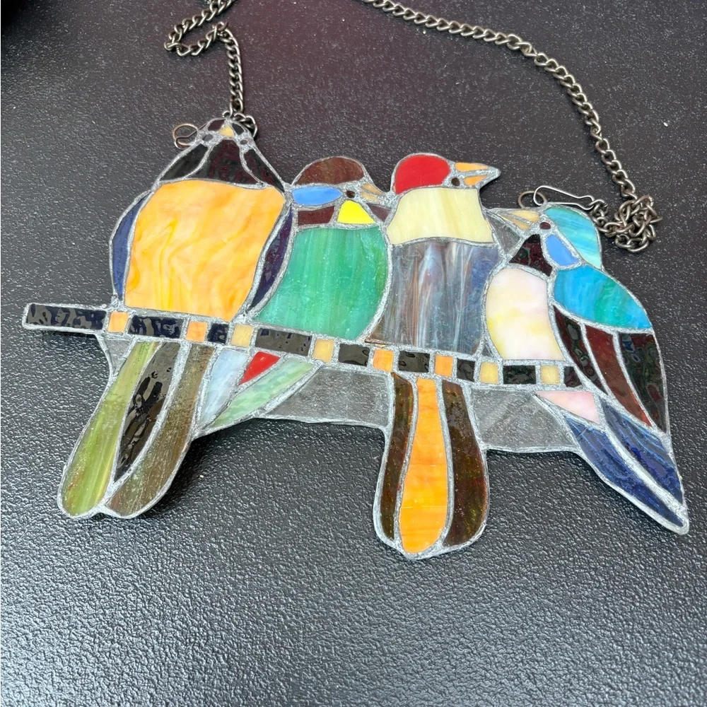 Vintage Stained Glass Multicolor Bird Window Hanging - Decorative Pet Bird Art